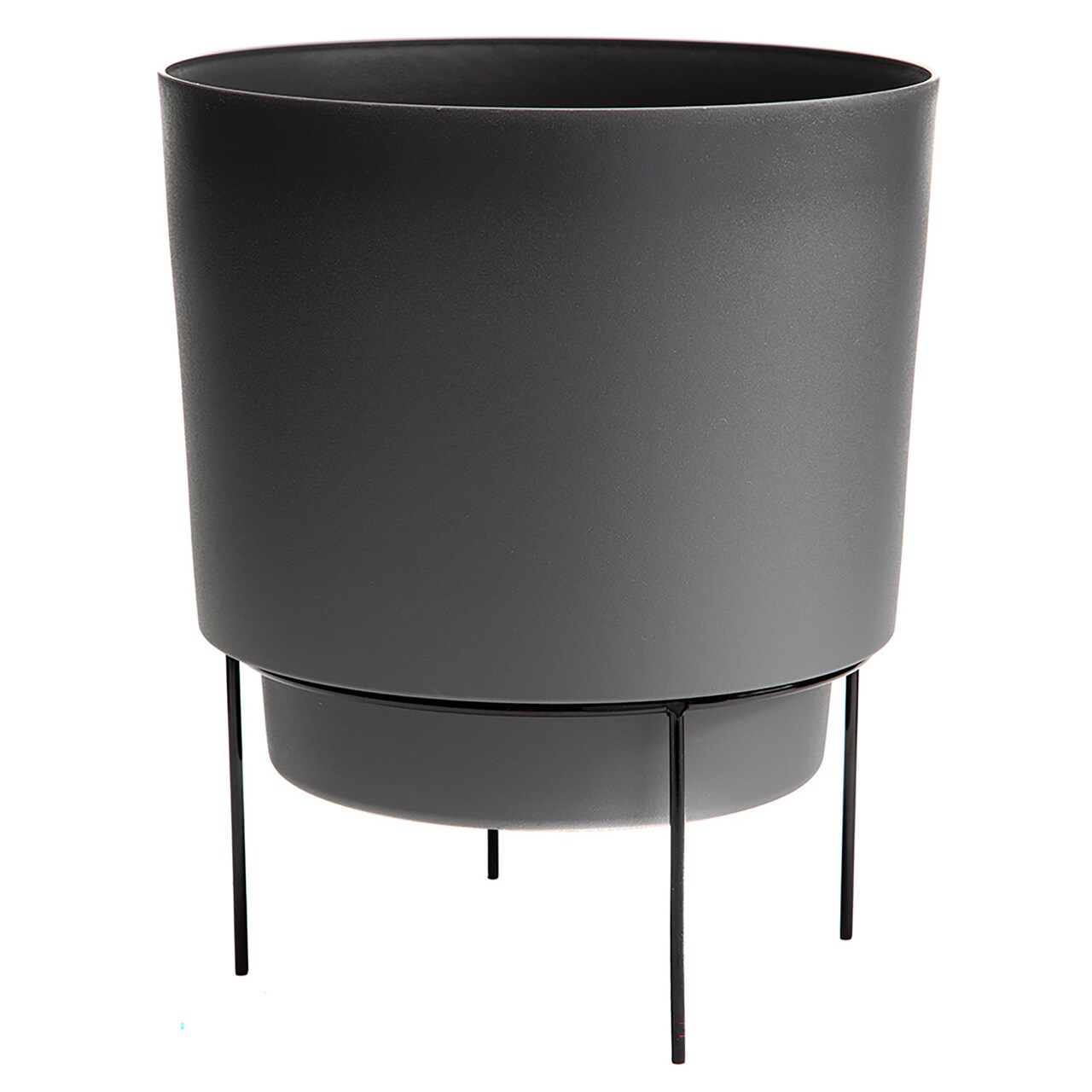 Bloem Hopson Round Planter with Black Metal Stand: 6" - Charcoal - Durable Plastic Pot, Powder Coated Removable Stand, For Indoor and Outdoor Use, Gardening, .75 Gallon Capacity
